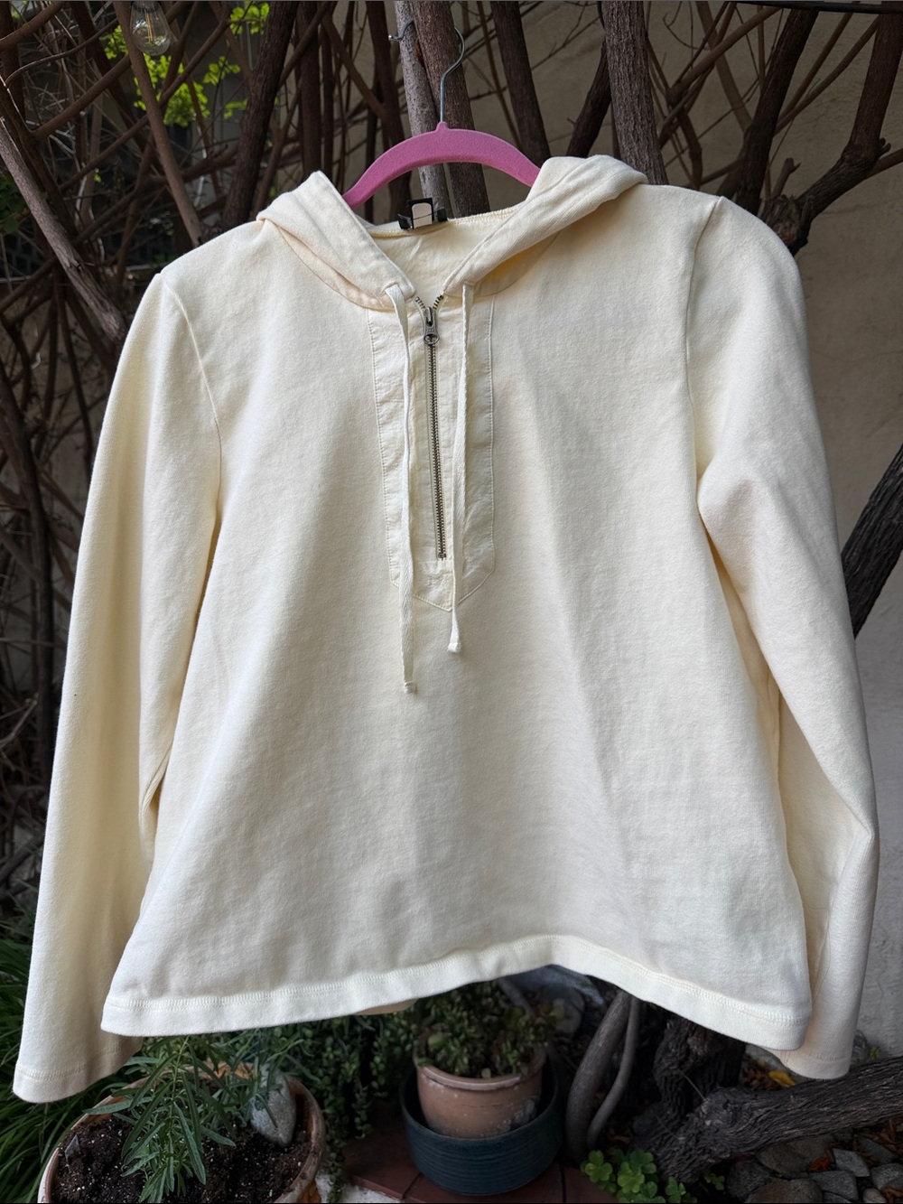 Eileen Fisher Pale Yellow Half-Zip Hooded Sweatshirt